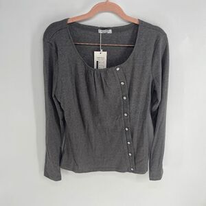 ANGVNS Women's Gray Scoop Neck Button Accent Long Sleeve Top Size Large NWT